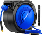 80FT+6.5FT Retractable Air Hose Reel, 3/8" Hybrid Air Hose, Air Compressor Hose Reel with Max 300 PSI Patented Design, Retractable Auto-Rewind Enclosed Heavy Duty 180° Swivel Mount