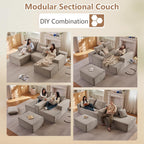 107" Modular Sectional Sofa with Ottoman, Modern Corduroy Cloud Couch with Deep Seat, Boneless Couch Upholstered 3-Seater U-Shaped Sofa for Living Room, No Assembly (Camel, Left-Facing Chaise)