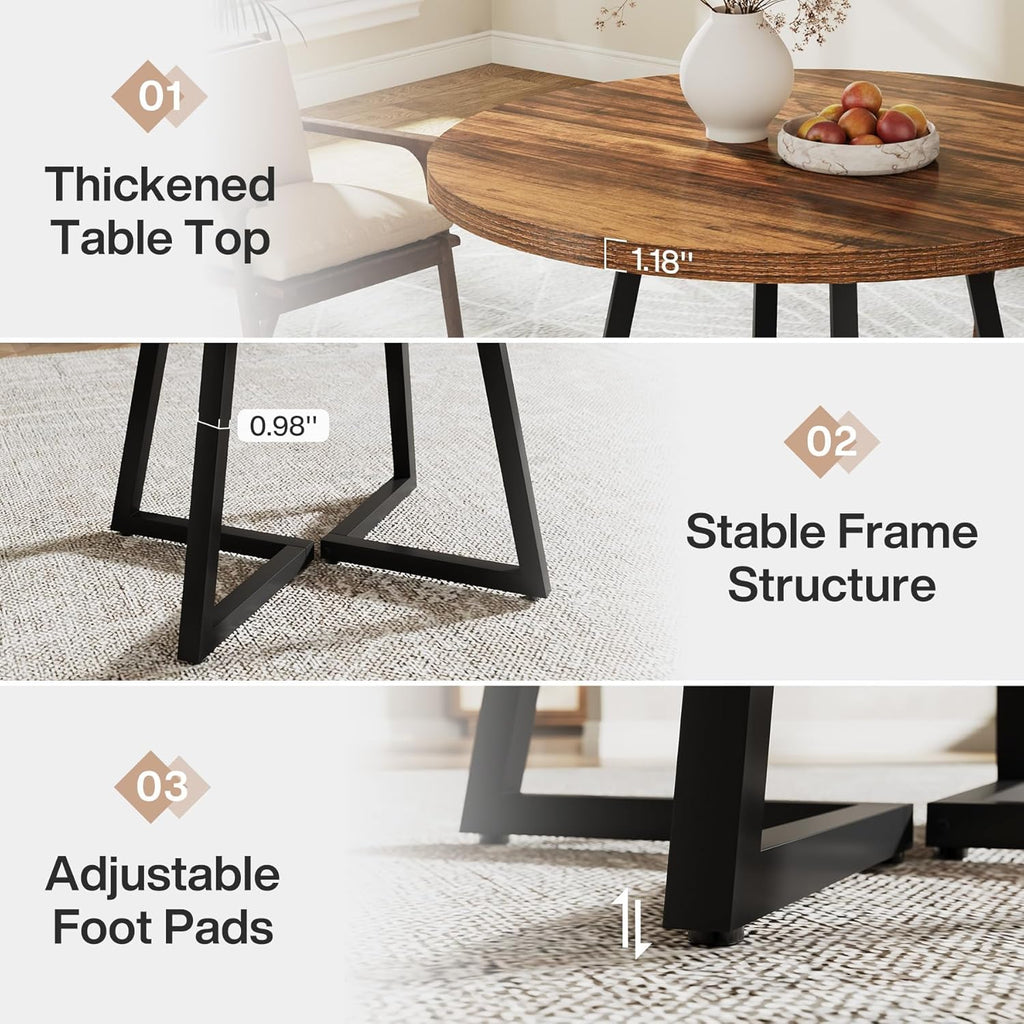 Tribesigns Round Dining Table for 2, 31.5" Industrial Kitchen Table with Metal Base, Small Table for Dining Room, Small Space, Apartment, Office, Restaurant, Rustic Brown & Black