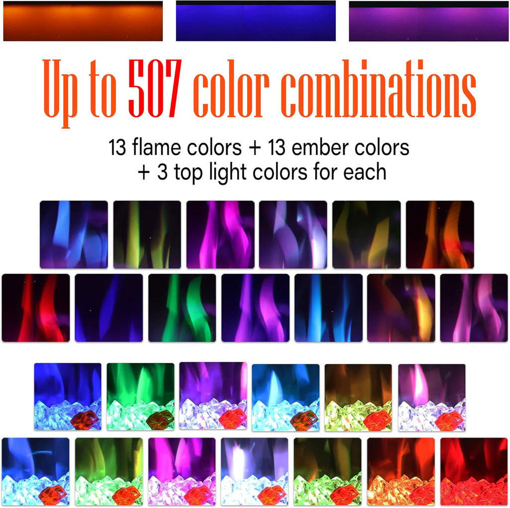 Benrocks 60'' WiFi- Enabled Electric Fireplace Inserts - Alexa & App Control, Slim Recessed & Wall Mounted, 13 * 13 * 3 Flame Color Combinations, 750W/1500W, Black