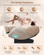 RELX Massage Chair Full Body, 20 Modes Zero Gravity SL-Track Shiatsu Massage Chair Built-in Heat System, Airbag Massage with Body Scan, Deep Yoga Stretch, Calfrest Extension and AI Control(Cream)