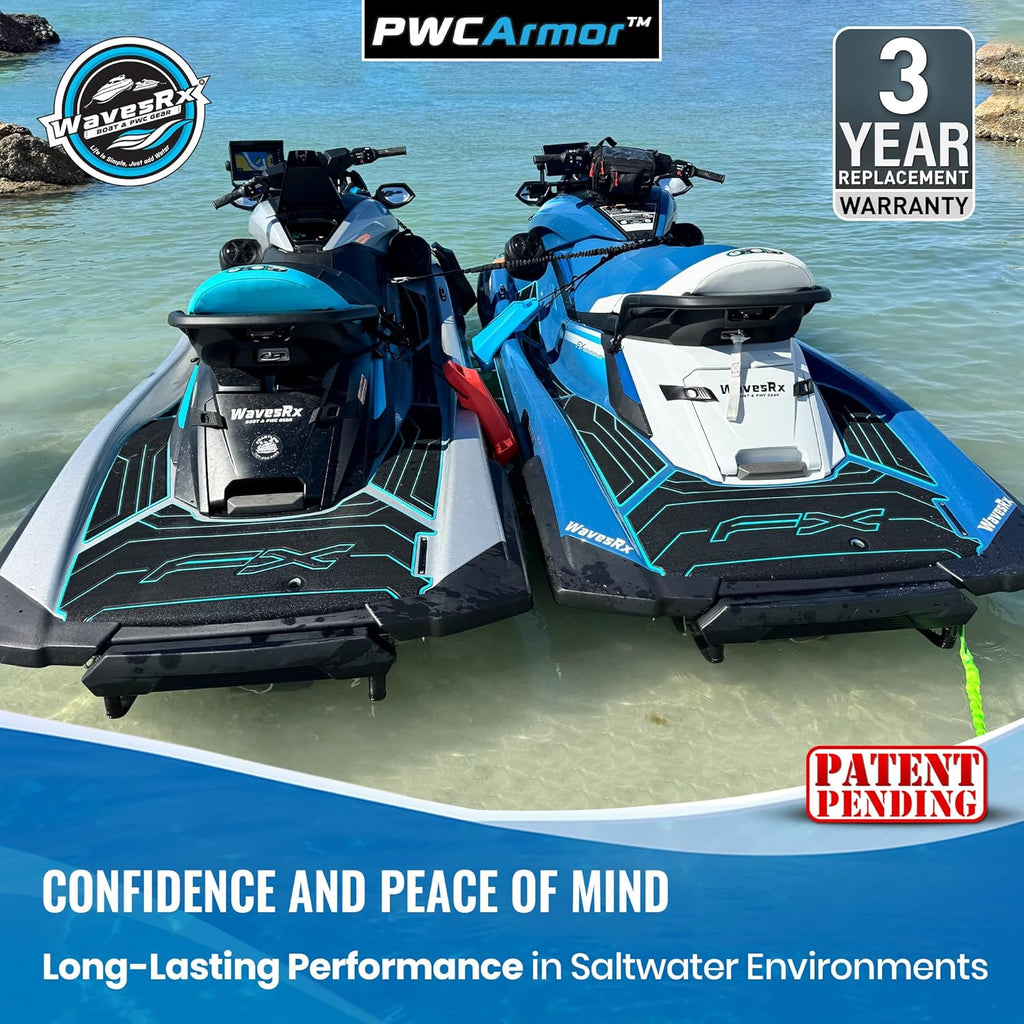 WavesRx PWCArmor Jet Ski Fenders (2 Pack), EVA Foam PWC Dock Bumpers for Docking, Interlocking Fender System with Soft Loop Cleats, Compact Storage for Sea-Doo, Yamaha WaveRunner & Kawasaki Jet Ski