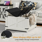 Farmhouse Coffee Table Sets 3 Pieces, 24'' End Table with Charger and Narrow 14'' Nightstand w/Glass Barn Door, Large Coffee Tables with Hidden Storage Organizer, Living Room Sets