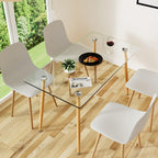 COSTWAY 51 Inch Glass Dining Table, Modern Rectangle Kitchen Table w/Wood-Like Steel Legs & Spacious Tabletop, Dining Room Table for Home, Office, Study