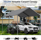 Outdoor Carport 10x20ft Heavy Duty Car Tent, Portable Garage Canopy Storage Shed, All-Season Tarp Tent for Car, Party (GY)