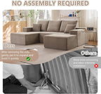 107" Cloud Modular Sectional Couches, Modern Convertible U Shaped Couch, 3 Seat Corduroy Comfy Deep Seat Sectional Sofa Oversize Deep Seat Sofa Camel