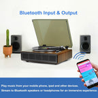 Vinyl Record Player with Bluetooth Input and Output  3 Speed Turntable Built in Speakers  RCA Output  AUX in  Earphone Jack  Retro Design for Home Audio