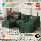 Apicizon 108" Cloud Couch Sectional, 3-Seat Deep Cloud Sofa with Ottoman, Modern U Shape Sectional Sofa Corduroy for Living Room, Apartment, Office, Green