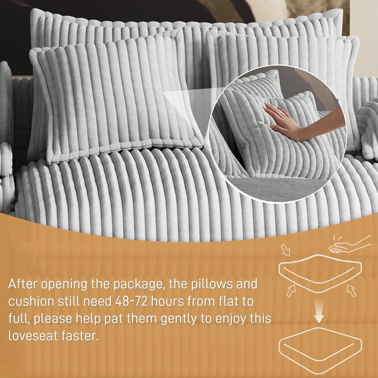 Oversized Chaise Lounge Chair Indoor with Cup Holders, Fast Charging USB, Storage & Adjustable Backrest, 114"Wx 59"D Comfy Corduroy Sleeper Loveseat Fluffy Reading Chairs for Living Room, Grey