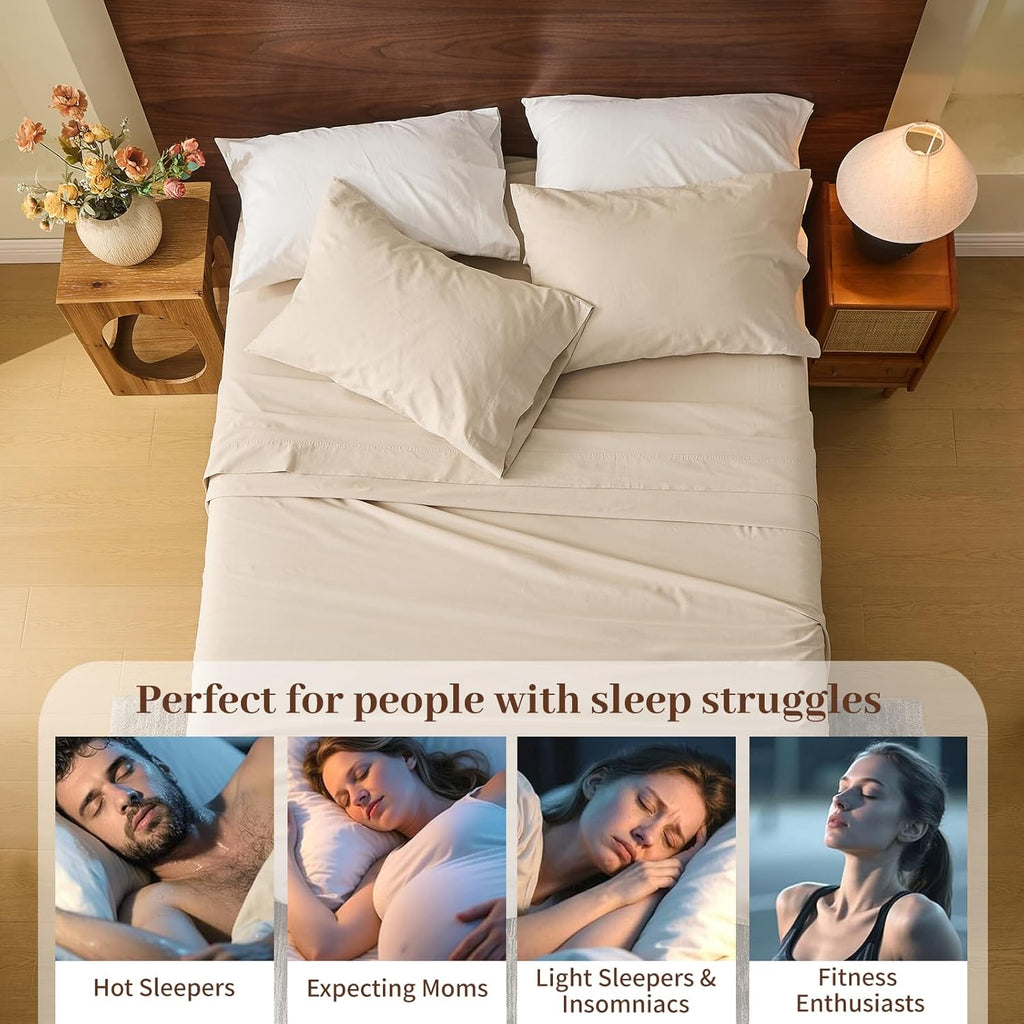 MEISHANG 100% French Pure Linen Sheets King Size - Bed Sheets 4 Piece Sets, Soft Durable Flax Linen, Anti-Tear Breathable Oeko-Tex Certified with 16" Deep Pocket (Linen)