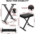 RockJam 61 Key Keyboard Piano Stand With Pitch Bend Kit, Piano Bench, Headphones, Simply Piano App & Keynote Stickers