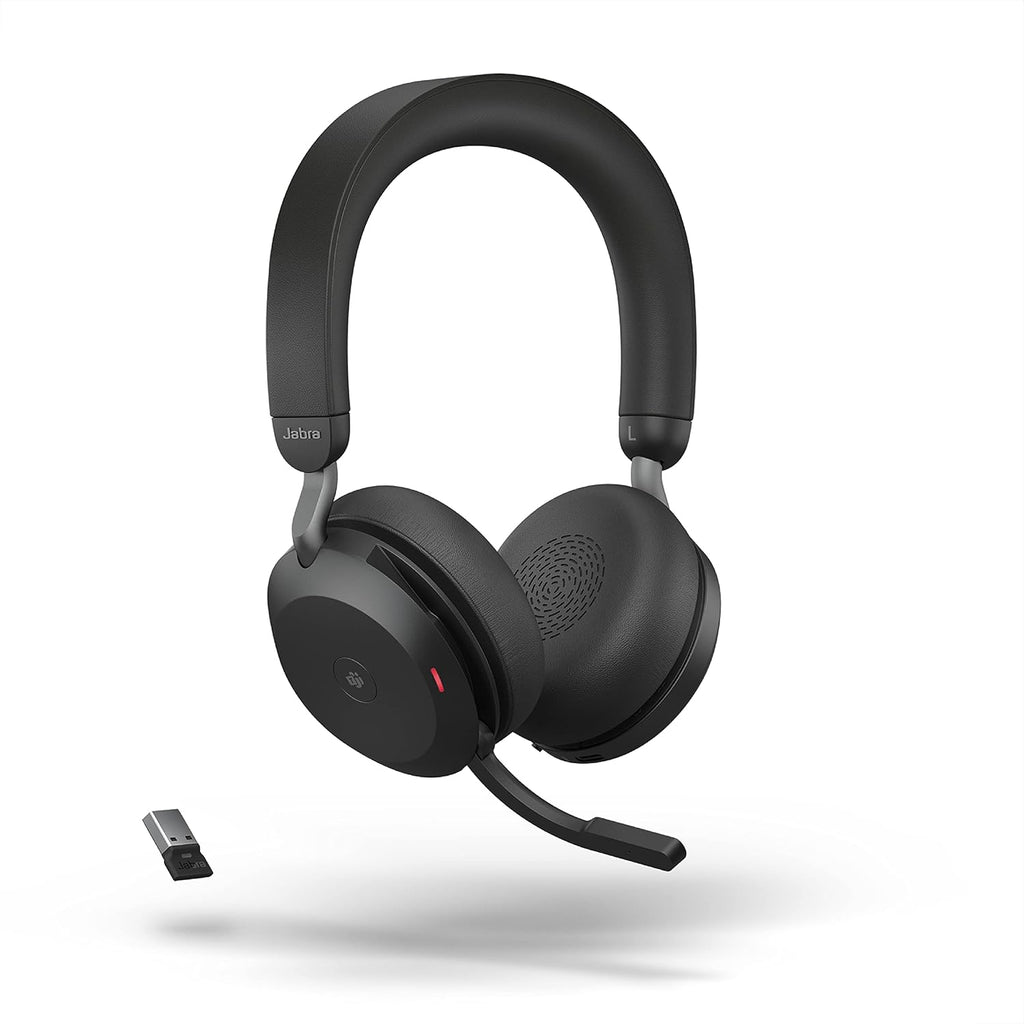 Jabra Evolve2 75 PC Wireless Headset with 8-Microphone Technology - Dual Foam Stereo Headphones with Advanced Active Noise Cancelling  USB-A Bluetooth Adapter and MS Teams-Compatibility - Black