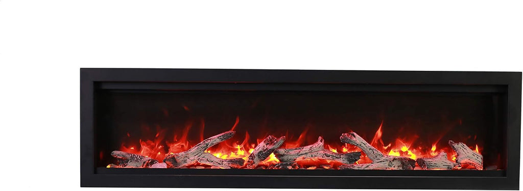 Amantii SYM-88-BESPOKE Symmetry Series Bespoke 88-Inch Built-in Electric Fireplace with Remote  Media  Black Steel Surround