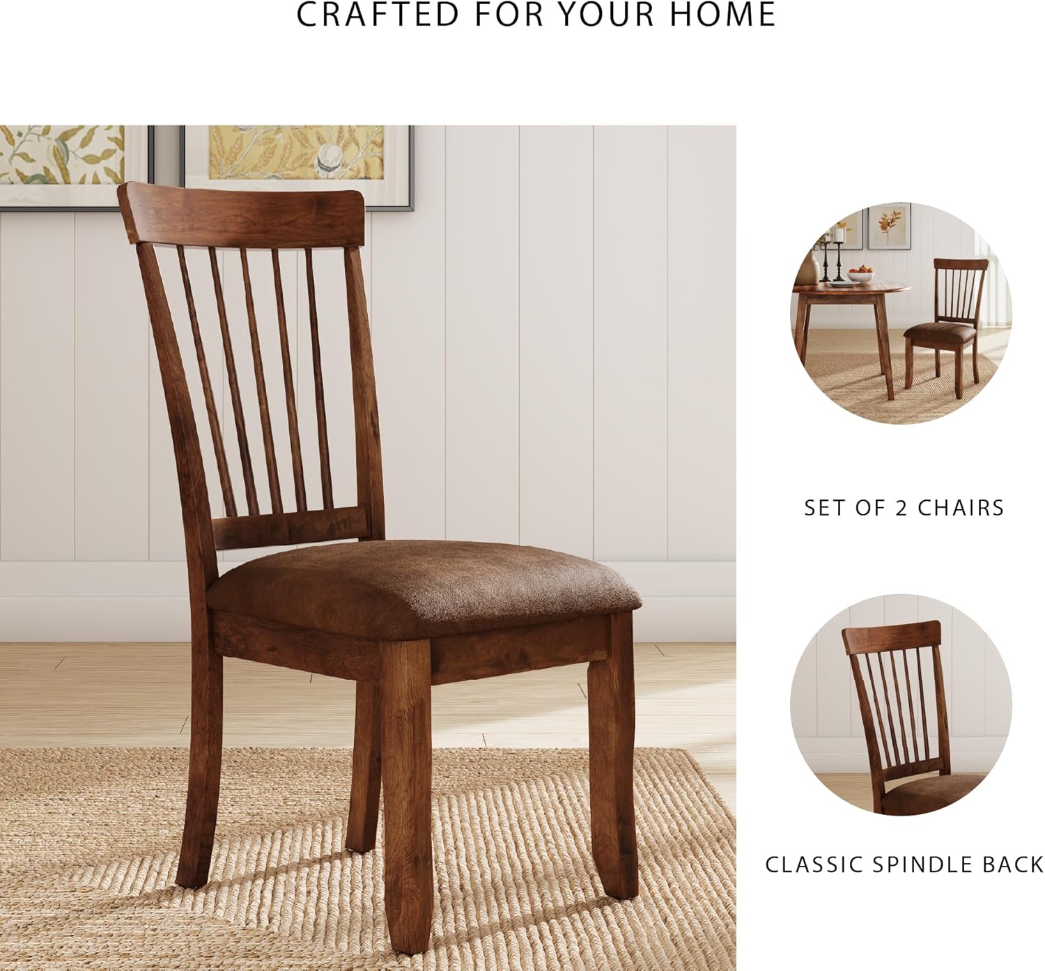 Signature Design by Ashley Berringer | Spindle Back 18" Dining Chairs (Set of 2) – Rustic Light Brown with Upholstered Cushioned Seat