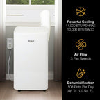 Whirlpool 14,000 BTU Portable Air Conditioner with Dehumidifier for Living Room, Apartment, or Bedroom, 115V, Portable AC for Large Rooms up to 700 Square Feet with Remote, 3 Speeds, and Timer, White
