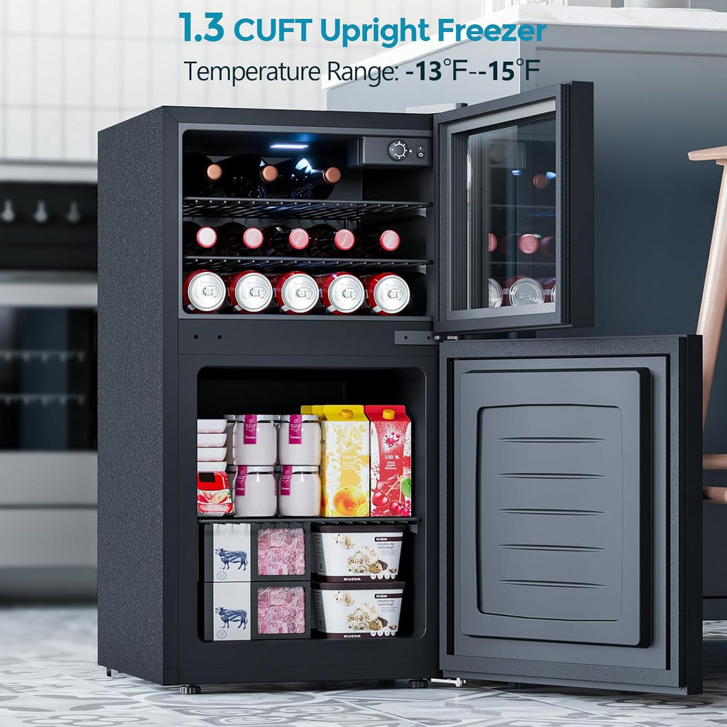 Beverage Refrigerator with Freezer, 2.6 Cu.Ft Compact Refrigerator, Reversible Door, Adjustable Thermostat, Mini Fridge for Bedroom, Office