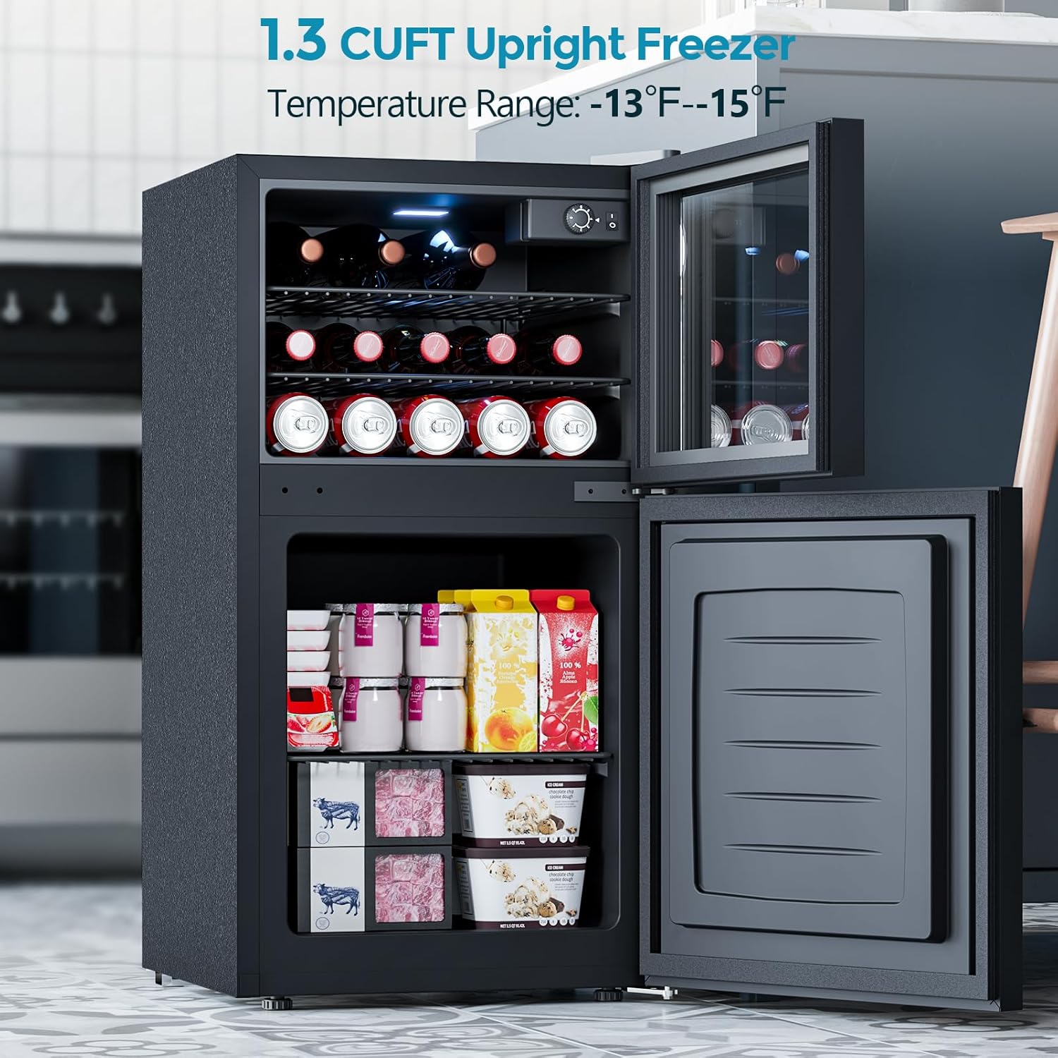 Beverage Refrigerator with Freezer, 2.6 Cu.Ft Compact Refrigerator, Reversible Door, Adjustable Thermostat, Mini Fridge for Bedroom, Office