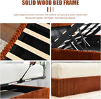 YUHUASHI King Size Storage Bed Frame, Vertical Striped headboard with Delicate Velvet Fabric, Hydraulic Lift for Storage, no Box Spring Needed, no Noise (OCHER, King (U.S. Standard))