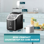EUHOMY Ice Cube Maker Machine Countertop with External Water Tank, 2 Ways to Add Water, 34Lbs/Day, 16Pcs Ready in 7 Mins, Auto-Cleaning, with Ice Scoop & Basket, for Home/Kitchen/Office/Bar (Black)