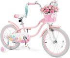 Olakids Kids Bike, 12 14 16 18 20 Inch Mermaid Theme Girls Bicycle with Training Wheels Basket Adjustable Seat and Handlebar Dual Brake