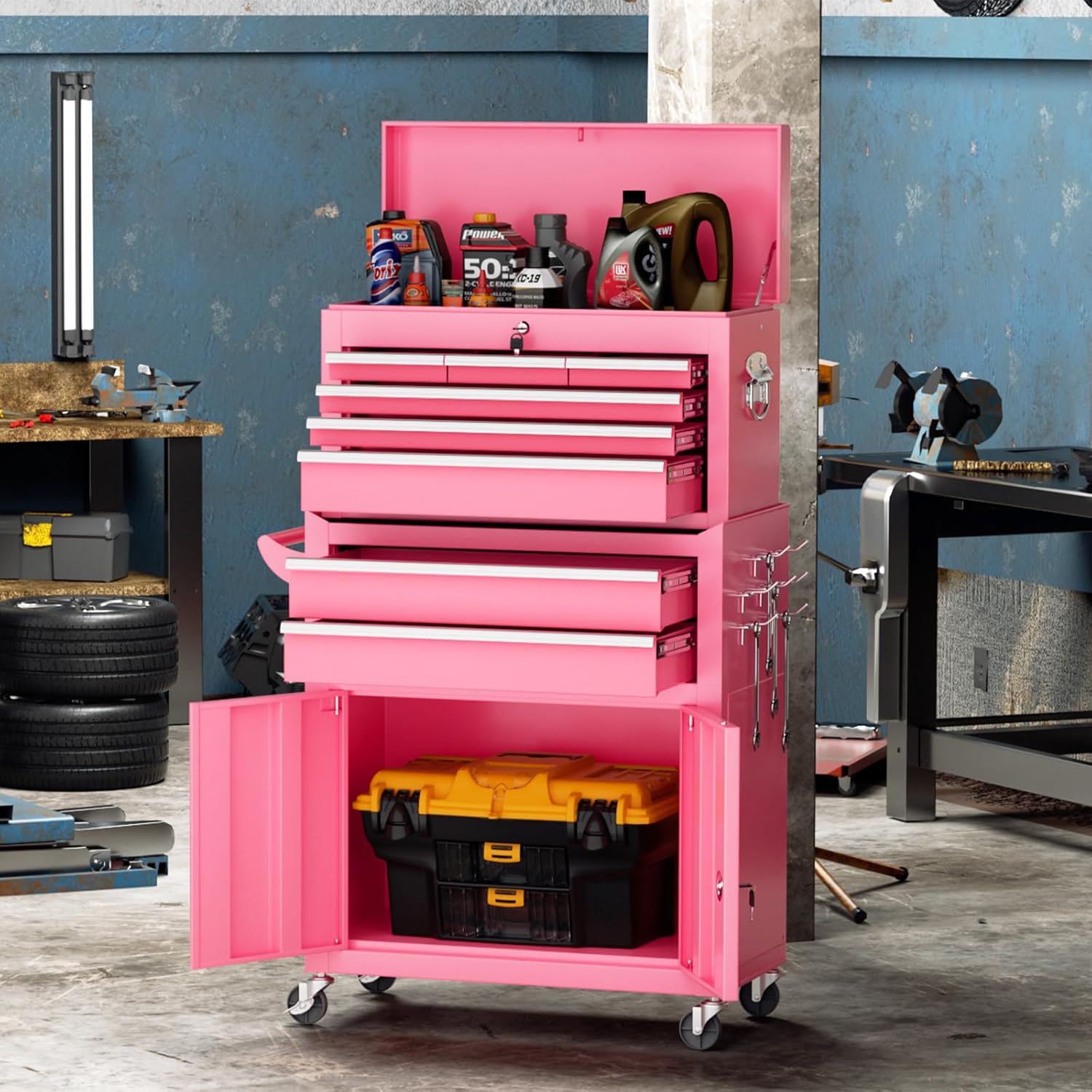 8-Drawer Heavy-Duty Tool Chest with Lock, Mobile Tool Cabinet Cart on Wheels, High-Capacity Mechanic Tool Storage Organizer for Garage Workshop