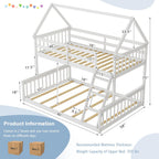 KOMFOTT Wood Twin Over Full House Bunk Bed with Built in Ladder, Solid Pine Wood Bunk Bed Frame with Safety Guardrails, House Bunk Bed Frame for Kids, Teens, Juniors, No Box Spring Needed (White)