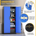 Greenvelly Metal Storage Cabinet, Steel Garage Cabinet with Doors and Adjustable Shelves, Metal Cabinet with Lock,Tall Metal Office Storage Cabinet for Garage,Home Office,School (Black Blue)