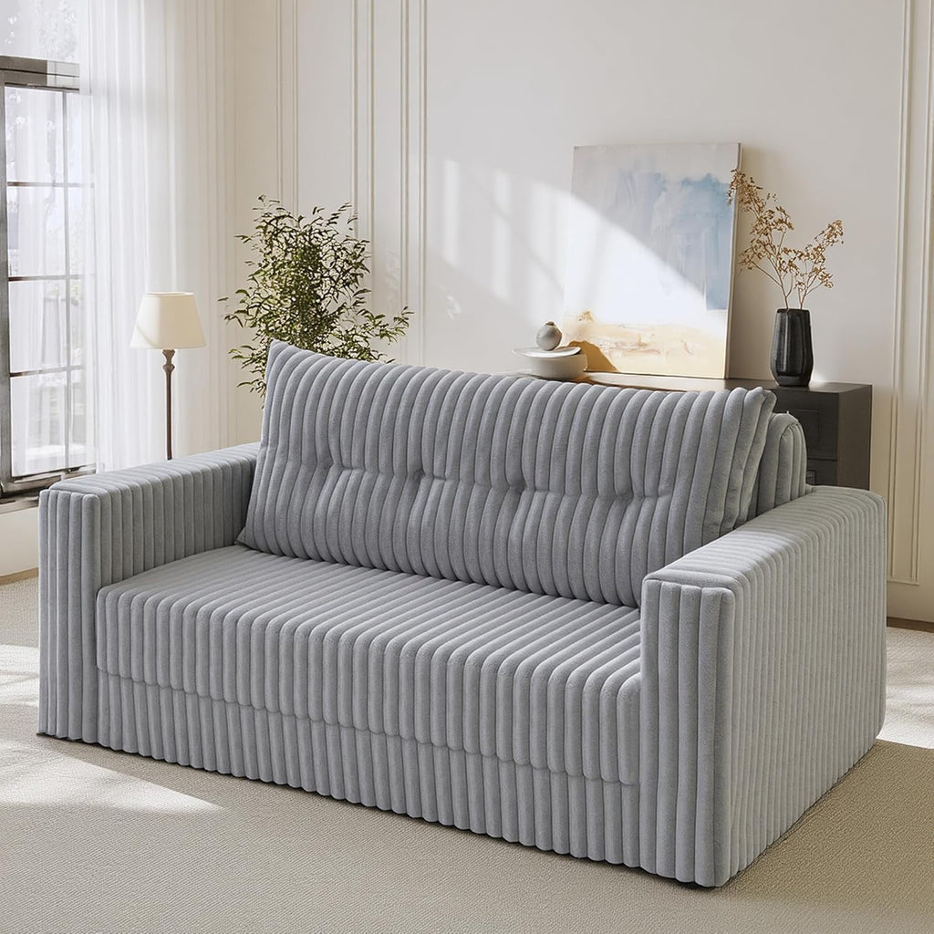 HABUTWAY Folding Sofa Bed, 2 in 1 Convertible Sleeper Chair with Pillow, Portable Fold Out Chair Bed with Armrest, Comfy Floor Couch, Lazy Sofa for Living Room Bedroom Dorm Home Office, Light Grey