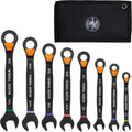KLEIN TOOLS 69508 SAE Ratcheting Combination Wrench Set, 8-Piece, Slide-Lock 90-Tooth Ratchet, I-Beam Handle, Color-Coded Size Markings, Roll Pouch Storage