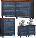 Farmhouse Dresser and Nightstand Sets 4 Piece, Wooden 6 Drawers Dresser & 43.5" Tall Chest of Drawers, 18" Roman Column Nightstand Set of 2, Furniture Dressers for Bedroom, Living Room