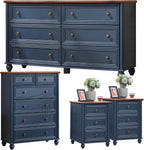 Farmhouse Dresser and Nightstand Sets 4 Piece, Wooden 6 Drawers Dresser & 43.5" Tall Chest of Drawers, 18" Roman Column Nightstand Set of 2, Furniture Dressers for Bedroom, Living Room