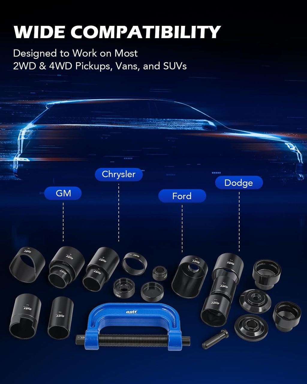 Orion Motor Tech Master Ball Joint Press Kit, 23pc Ball Joint Press & U Joint Removal Kit with Sockets and Universal Adapters, Heavy Duty Ball Joint Tool Set