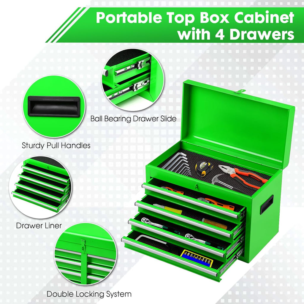 Dawmilon 5-Drawer Rolling Tool Chest, 2-in-1 Tool Box Organizer with Lockable Wheels, Sliding Drawers, and Detachable Top, Garage Workshop Tool Storage Cabinet, Green