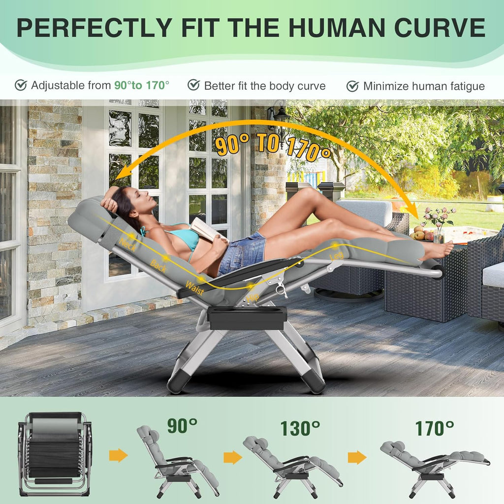 Suteck Oversized Zero Gravity Chair,33In XXL Outdoor Recliner Chair w/Removable Cushion&Headrest, Camping Lounge Chair w/Upgraded Lock&Footrest, Reclining Patio Chairs for Indoor Outdoor,500LBS