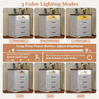 Turosur Night Stand with Charging Station 22" Large Farmhouse Nightstands with 3 Drawers and Open Storage Smart Bedside Table with Human Sensor LED Light End Tables for Bedroom White