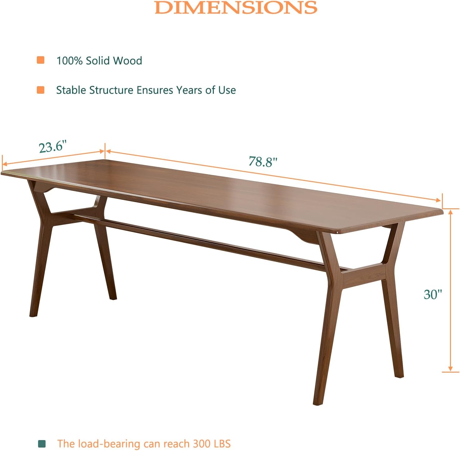 Solid Wood Study Desk - 78.8" Double Long Computer Table for Home Office, 2-Person PC Workstation, Walnut
