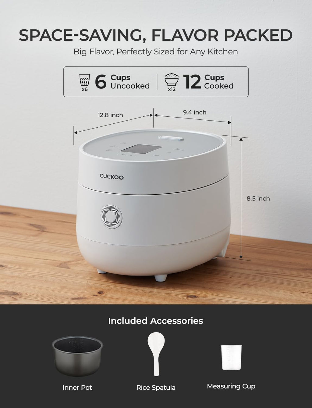 CUCKOO Micom Rice Cooker 6-Cup Uncooked / 12-Cup Cooked with Nonstick Inner Pot, Versatile Rice Maker with 9 Menu Options, Fuzzy Logic Technology, Auto Clean, Quick Rice Mode, White (CR-0675FW)