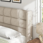 Lifezone King Size Lift Up Storage Bed Frame, Linen Upholstered King Platform with Button Tufted Wingback Headboard and Under-Bed Storage, Hydraulic Support, No Box Spring Needed, Noise Free, Beige