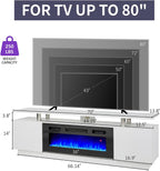 Modern Fireplace TV Stand with 36" Electric Fireplace,Finish Media Console with Open Storage, LED Lights Entertainment Center for TVs Up to 80", White