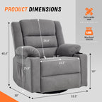 360°Swivel Rocker Recliner Chair for Adults,Manual Glider Recliner Sofa with Massage and Heating, Nursery Rocking Chairs with Cup Holds for Living Room Bedroom (Grey)