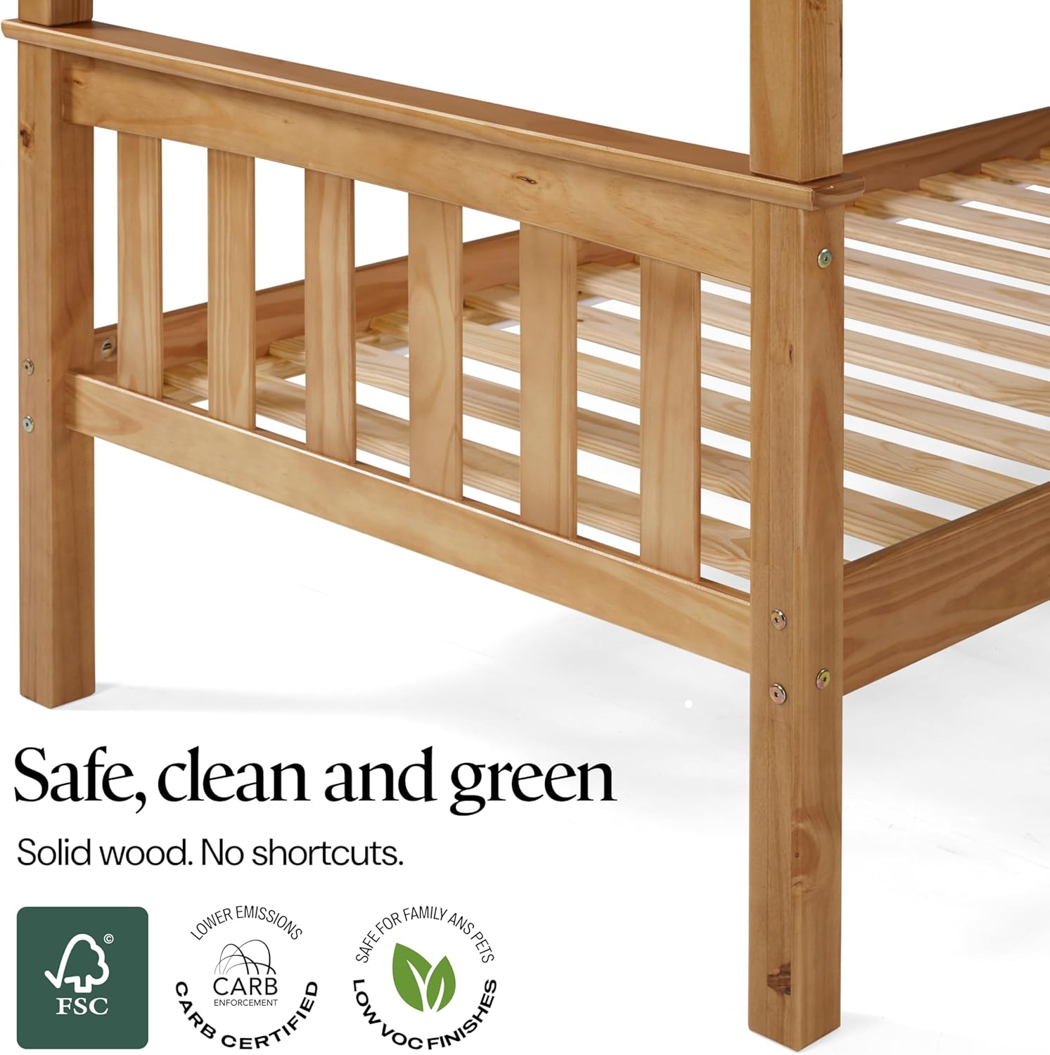 Solid Wood Twin Over Twin Bunk Bed with Ladder and Safety Rails – Durable Pine Wood Kids Bed Frame, Available in White, Grey, and Honey Finishes