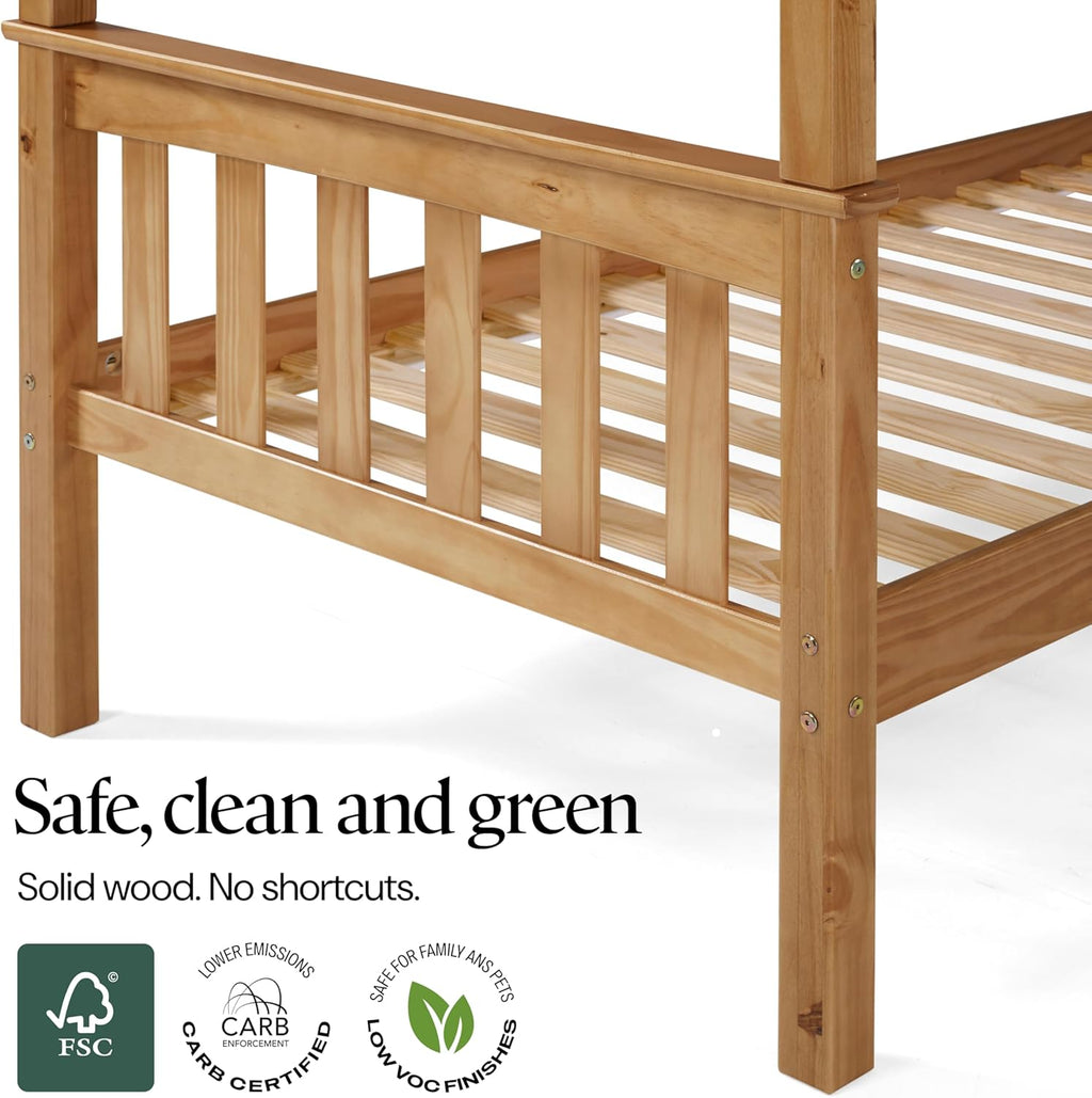 Solid Wood Twin Over Twin Bunk Bed with Ladder and Safety Rails – Durable Pine Wood Kids Bed Frame, Available in White, Grey, and Honey Finishes