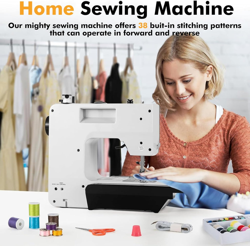 12 Stitches Mini Electric Sewing Machine with Sewing Table and 113 Pcs Sewing Kit Portable Sewing Machine with Dual Speed for Beginners