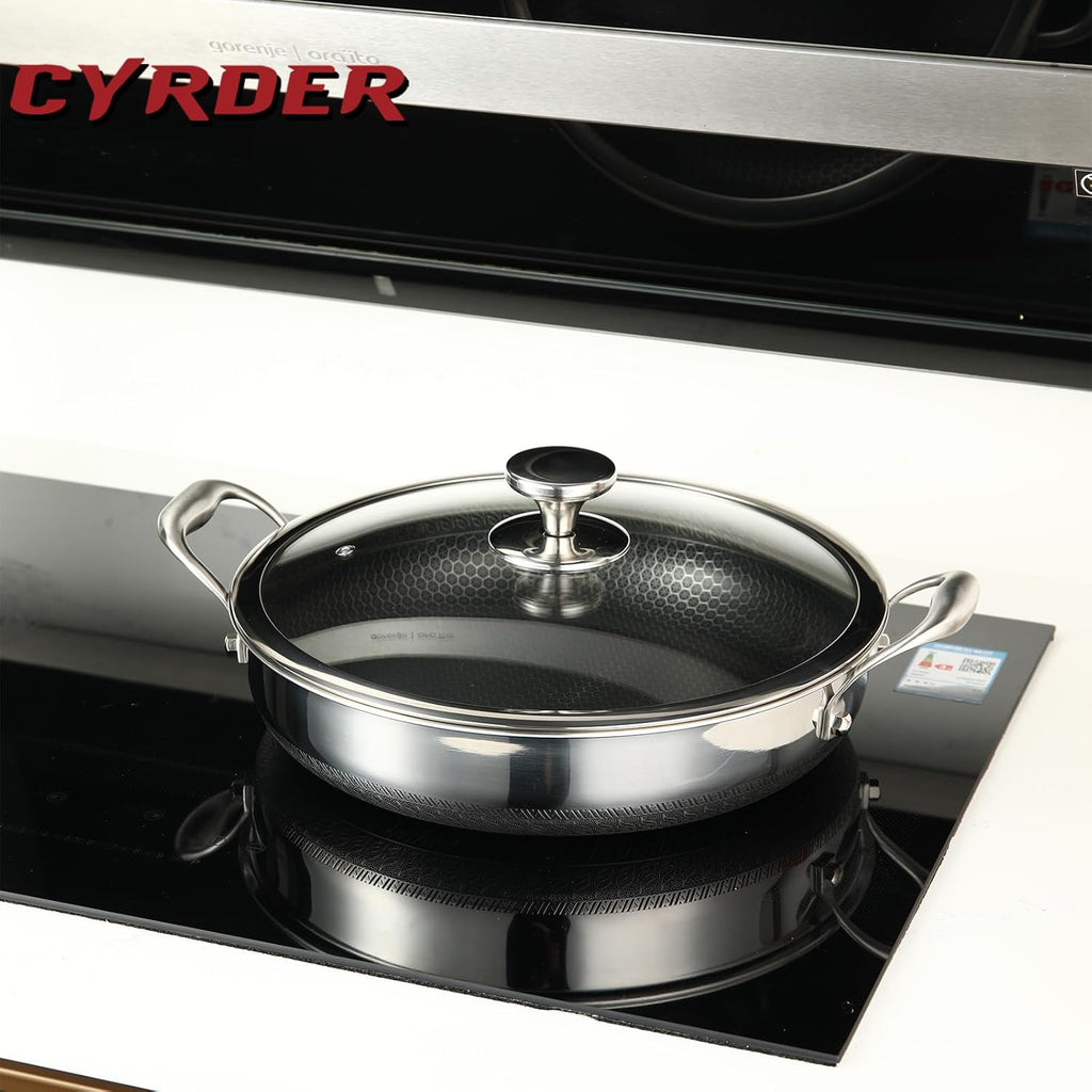 Large Hybrid Nonstick Deep Frying Pan-13inch 316L Stainless Steel Sauté Pan and Lid, Two Handle Hold, PFOA Free, Dishwasher Oven Safe, Cookware to Stir fry/Toast/Roast/Bake/Stew, 7.2-Quart