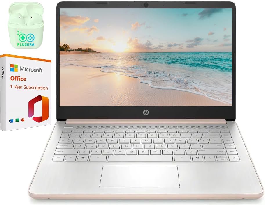 HP 14" LED Business Laptop Computer  32GB RAM 640GB Storage (128GB UFS + 512GB SD Card)  Intel Quad-Core N150  Windows 11 S & 1-Year Microsoft Office 365 Included  PLUSERA Earphones  Rose Gold