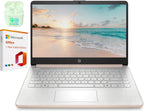 HP 14" LED Business Laptop Computer  32GB RAM 640GB Storage (128GB UFS + 512GB SD Card)  Intel Quad-Core N150  Windows 11 S & 1-Year Microsoft Office 365 Included  PLUSERA Earphones  Rose Gold