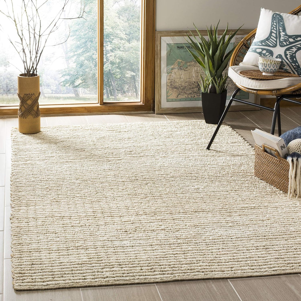 SAFAVIEH Area Rug 5x8 - Natural Fiber Collection - Ivory, Handmade Jute, Farmhouse Style, Chunky Textured Thick Pile (NF750A)