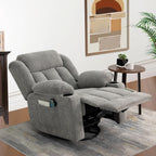 Rocker Swivel Recliner Chair for Adults, Overstuffed Large Manual Recliner Glider with Massage and Heat, Comfy Soft Fabric Living Room Reclining Sofa Chair (Lime Gray)