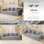 71" Corduroy Living Room Sofa, 3 Setaser Deep Seat Couch with 3 Lumbar Pillows, Comfy Boneless Sofa Modern Compressed Couch for Bedroom, Office, Apartment, No Assembly, Flat Armrests (Light Grey)