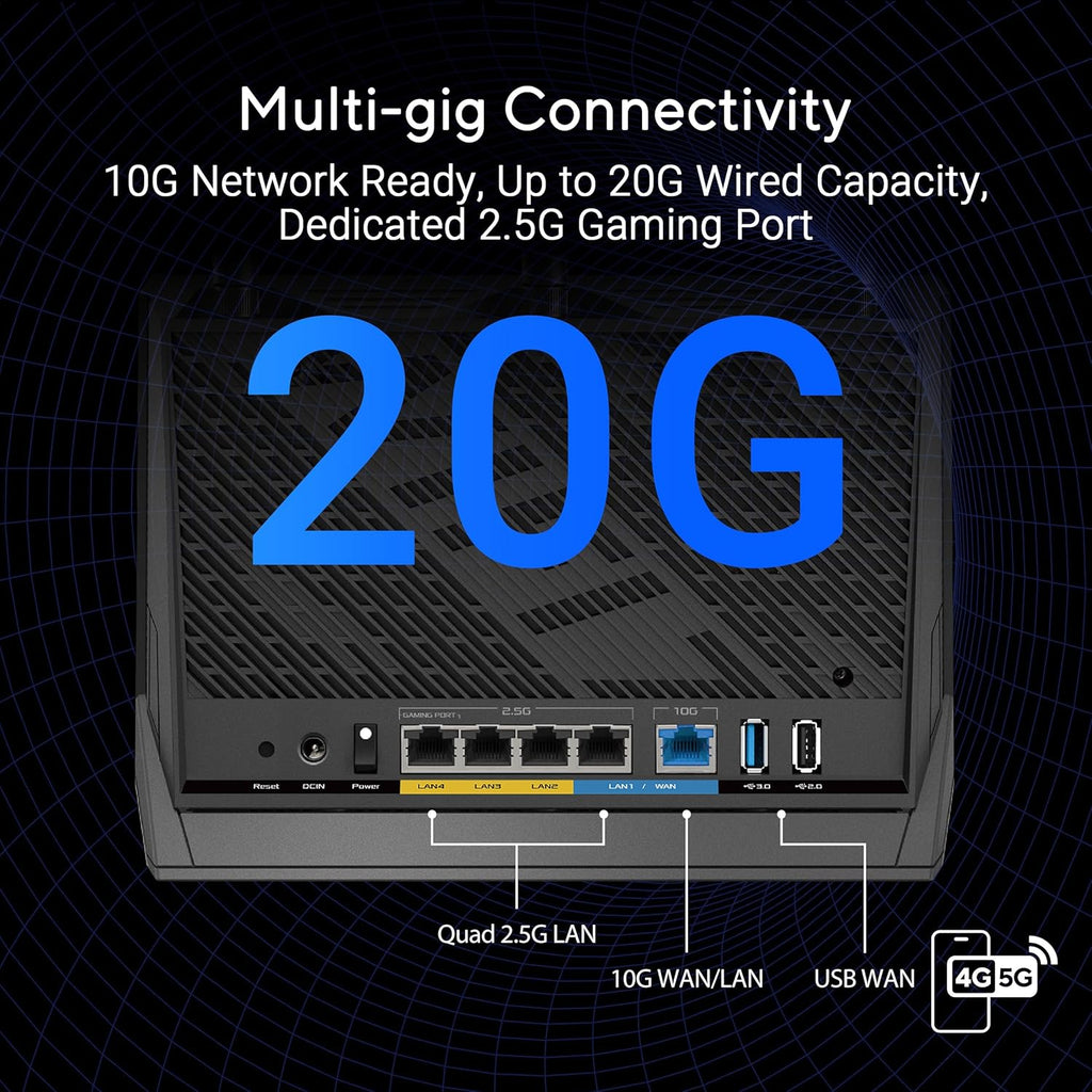 ASUS RT-BE86U BE6800 Dual-Band WiFi 7 Router  Supports 4096-QAM  MLO  AI WAN Detection  AiMesh  Subscription-Free Network Security  and Comprehensive VPN Features  Guest Network Pro  Gaming